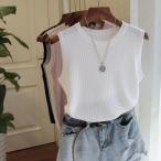 ニット 9色 タンクトップ レディーストップス 夏服 ノースリーブ リブニット サマー ストレッチ 春 サマーニット 無地 リブニットタンク カップなし 袖なしSX232