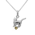 ネックレス 11月誕生石 シトリン 一粒 ネコ ペンダント 猫 キャット プラチナ ネックレス 誕生日 プレゼント 誕生日 プレゼント 母の日