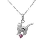 ネックレス レディース 9月誕生石 ピンクサファイア 一粒 ネコ ペンダント 猫 キャット プラチナ ネックレス 誕生日 プレゼント 母の日 爆買