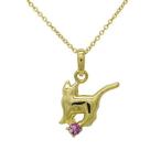 ネックレス レディース 9月誕生石 ピンクサファイア 一粒 ネコ ペンダント 猫 キャット 18金 イエローゴールド 誕生日 プレゼント ギフト 母の日 爆買