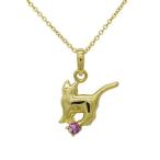 ネックレス レディース 9月誕生石 ピンクサファイア 一粒 ネコ ペンダント 猫 キャット 18金 イエローゴールド 誕生日 プレゼント ギフト 母の日 爆買