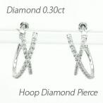 ダイヤモンド ピアス フープ ゴールド 18k 中折れ オーバル クロス 2連 18金 k18 誕生日 プレゼント 母の日 爆買