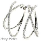 ダイヤモンド ピアス フープ プラチナ 900 中折れ オーバル クロス 2連 誕生日 プレゼント 母の日 爆買