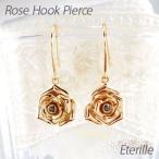 ブラックダイヤモンド ピアス ゴールド 18k ローズ 薔薇 フラワー 花 一粒 揺れる 18金 k18 PG 誕生日 プレゼント 母の日 爆買