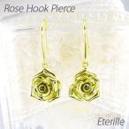 ブラックダイヤモンド ピアス ゴールド 18k ローズ 薔薇 フラワー 花 一粒 揺れる 18金 k18 YG 誕生日 プレゼント 母の日 爆買