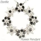 ブラックダイヤモンド ネックレス ゴールド 18k ペンダント フラワー 花 サークル ラウンド 誕生日 プレゼント 母の日