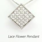 ダイヤモンド ネックレス レディース ゴールド 18k ペンダント フラワー 透かし レース スクエア 18金 誕生日 プレゼント 母の日