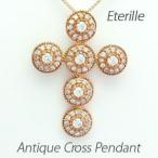 クロス ネックレス レディース ダイヤモンド ゴールド 18k ペンダント 十字架 アンティーク ミル 18金 誕生日 プレゼント 母の日