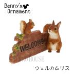 置物 ウェルカムボード welcome リス アニマル オーナメント 動物 リアル レジン オブジェ プレゼント 庭 オブジェ 紅石 べニーズ Benny's animal
