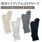 UV手袋 ミディアム丈 滑り止め 指先なし 綿100% 日焼け防止 絶対焼かない 蒸れにくい 運転 長め 夏 レディース プレゼント ベージュ グレー ブラック W6810-20