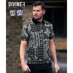 【DIVINER GOLF】 ゴルフウェア メンズ おしゃれ ポロシャツ 半袖 ペイズリー柄 シャツ ストレッチ 速乾 伸縮 総柄 黒 夏 夏服 joker ジョーカー ディバイナー