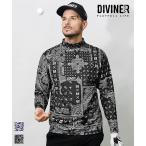 【DIVINER GOLF】 ゴルフウェア モックネック 長袖Tシャツ メンズ ロンT 大きいサイズ ペイズリー柄 アンダーシャツ アンダーウェア ストレッチ
