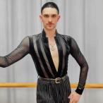 男性ラテンダンス衣装上着ウェアTシ...