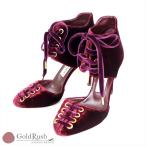 美品 ジミーチュウ JIMMY CHOO ピンヒール パンプス ブーツ ベロア ワインレッド レディース 編上げ【mi】