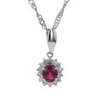 Pt900 Pt850 プラチナ ネックレス ルビー 0.70ct ダイヤモンド 0.19ct 取り巻き スクリューチェーン シンプル 40cm【新品仕上済】【zz】【中古】