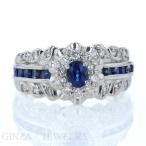 Pt900 プラチナ リング サファイア 0.7ct ダイヤモンド 0.26ct 花 フラワー ライン 取り巻き デザイン 指輪 14号【新品仕上げ済】【zz】