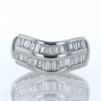Pt900 プラチナ リング ダイヤモンド 0.71ct テーパーカット V字 デザイン レディース 9.5号 7.0g【新品仕上済】【af】【中古】