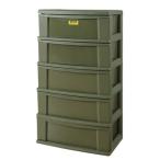 ワイドワゴン 5段（グリーン/緑）〈LFS-255GR〉タンス　引き出し　キャスター付　収納　家具　インテリア　ミリタリー　アーミー　日本製