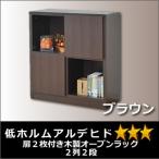 扉2枚付き木製オープンラック2列2段ブラウン