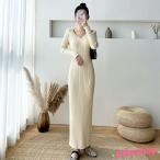 レディース ニットワンピース マキシワンピース ロング ｖネック