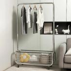 ハンガーラックキャスター付き 衣帽掛け  寝室用 ベッドサイドクローゼット 衣服掛け簡易収納ラック 洋服ラック収納カゴ付き多機能収納 大容量パイプハンガーラ