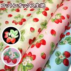 オックス生地 葉付き リアルいちご いちごと花 コットンオックス 綿100％ 生地 布手芸 ストロベリー 苺 イチゴ 女の子 通園 通学