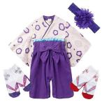 JUST style 袴 ロンパース (花飾り付き) 新生児 カバーオール 和服 和装 男の子 女の子 (90cm,パープル?)