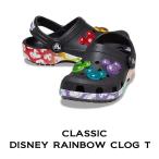 クロックス crocs【キッズ サンダル】Classic Disney Rainbow Clog T/クラシック ディズニー レインボー クロッグ T/ブラック×マルチ｜##