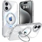 Fadkzyxr iPhone 16 для кейс MagSafe соответствует кольцо 360° вращение подставка функция длина ширина обе соответствует прозрачный пожелтение предотвращение беспроводной зарядка 