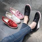 美脚スニーカー スリッポン レディース 厚底 通気性よい おしゃれ 可愛い 厚底 ぺたんこ レース インヒール　透かし彫りシューズ 軽量　レディースファション