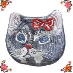 ナタリー・レテ エンブロイダリー・フェイス・ポーチ グレイ・キャット サバトラ猫の刺繍ポーチ