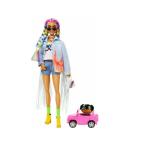 バービー エクストラ ポーザブル ドール レインボーカラーヘア ロングフリンジ デニムジャケット 子犬のフィギュア付き ヒスパニック 人形 Barbie (GRN29)