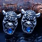 シルバーアクセサリー スタッド ピアス デビル 悪魔 鬼 牙 天然石 ブルームーンストーン メンズ シルバー925