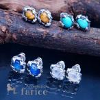 シルバーアクセサリー スタッド ピアス ユリの花 シルバー 天然石「レインボームーンストーンorブルームーンストーンorターコイズorタイガーアイ」