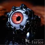 4ポイントスカル ドラゴンネイル爪留め グラスコートビッグブラウンアイ(茶色い目玉) サイドバットウィング(コウモリの羽) メンズ ステンレスリング