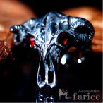 サタン(悪魔)モチーフ バッファロースカル(水牛の骸骨) レッドキュービックジルコニアアイズ サイドハート彫りアーム メンズ ステンレス リング