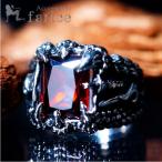 ドラゴンネイル(龍の爪)石留め 埋め込みガーネットカラーレッドキュービックジルコニア装飾 サイドトライバル紋様レリーフ メンズ ステンレス リング