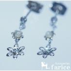 ２ホワイトキュービックジルコニア＆ミルキービーズ ドロップフラワー ジュエリー系スタッドピアス