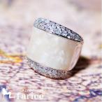 ミルキーシェル&amp;ホワイトキュービックジルコニアパヴェ 西洋風ノーブルジュエリーリング