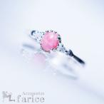 天然石ミルキーマーブルピンクストーン＆ホワイトキュービックジルコニア シルバーリング