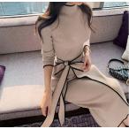 パーティードレス レディース ブラック ベージュ リボン ニット ワンピ ワンピース 結婚式 パーティ 成人式 社交 お呼ばれ 花嫁 二次会 フォーマル カラードレス