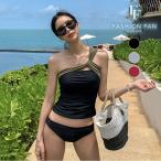 ショッピングタンキニ 水着 レディース 体型カバー ワンショルダー ツイスト タンキニ ビキニ セットアップ おしゃれ かわいい 韓国 大人