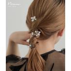 フラワーモチーフヘアピン3本セット パーティー Uピン ヘアアクセ アクセサリー パール ビーズ 花 ゴールド