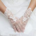 オーガンジーにレース刺繍を施したデザインのショートグローブ　メール便送料無料