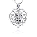 Certified 14k White Gold Beaded Lion Head Pendan