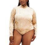 フル サークル トレンド FULL CIRCLE TRENDS レディース ボディースーツ 大きいサイズ インナー・下着 Trendy Plus Size Crushed Velvet Bodysuit Cuban Sand