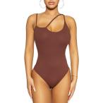 ネイキッドワードローブ Naked Wardrobe レディース ボディースーツ インナー・下着 The NW Asymmetric-Strap Ribbed Bodysuit Chocolate