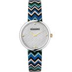 ミッソーニ Missoni レディース 腕時計 Swiss M1 Blue Zigzag Leather Strap Watch 34mm Stainless Steel