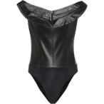 ゼイネプアルケイ Zeynep Arcay レディース ボディースーツ インナー・下着 Off-shoulder leather bodysuit Black