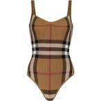 バーバリー Burberry レディース ボディースーツ インナー・下着 Checked cotton-blend bodysuit Birch Brown